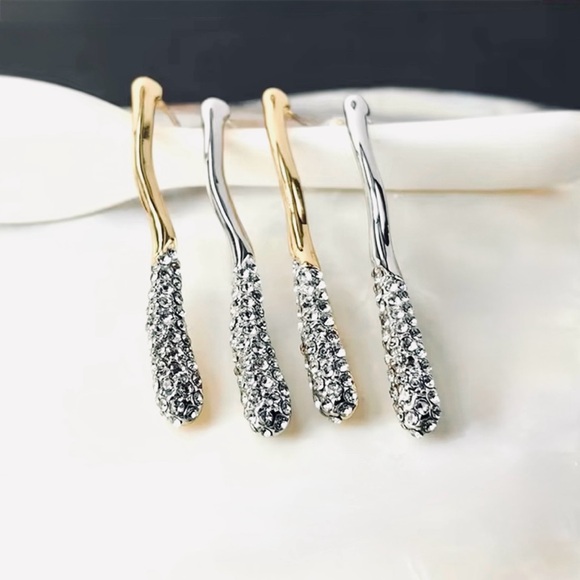 Linear Crystal Earrings Pave’ Silver Alexis Bittar Solanales N27 - Picture 3 of 3
